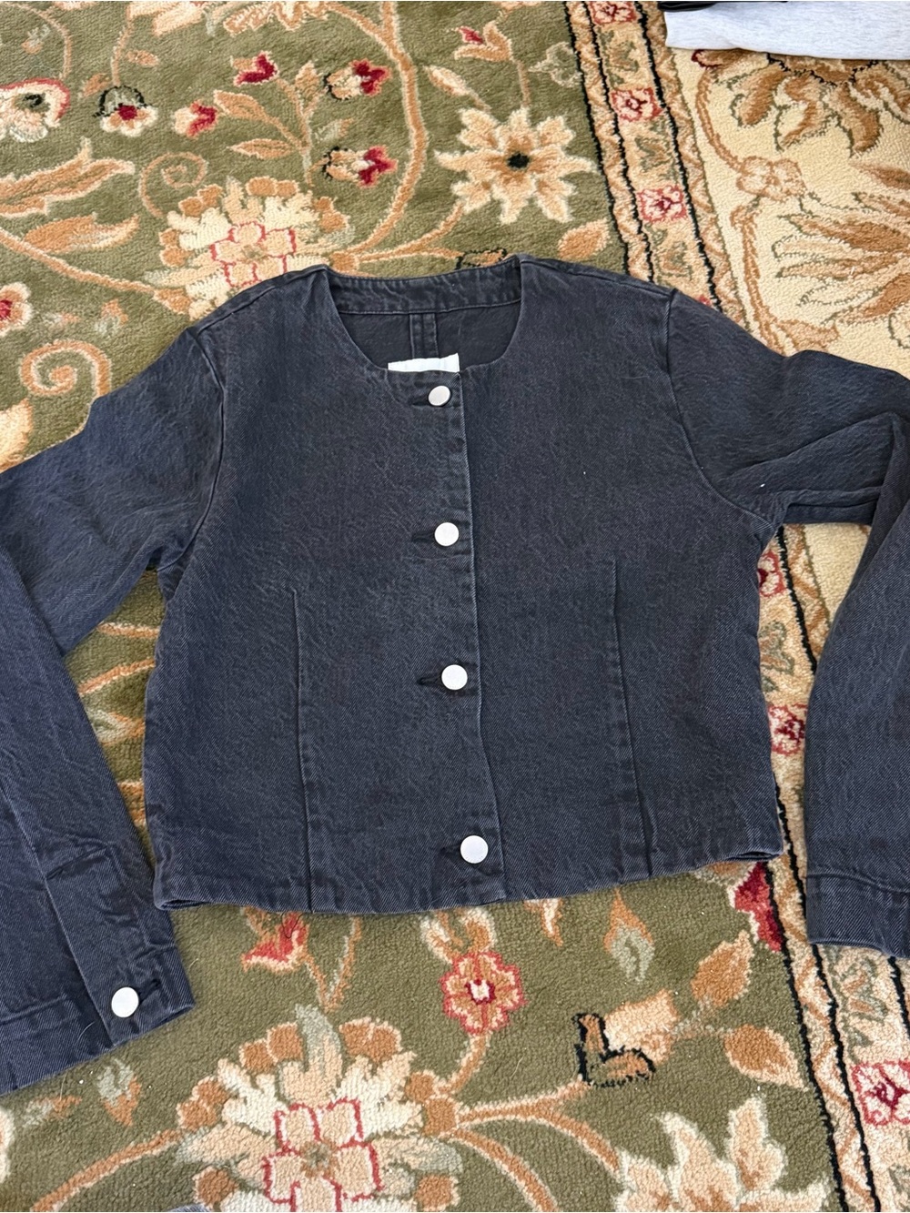 Black washed denim button up top